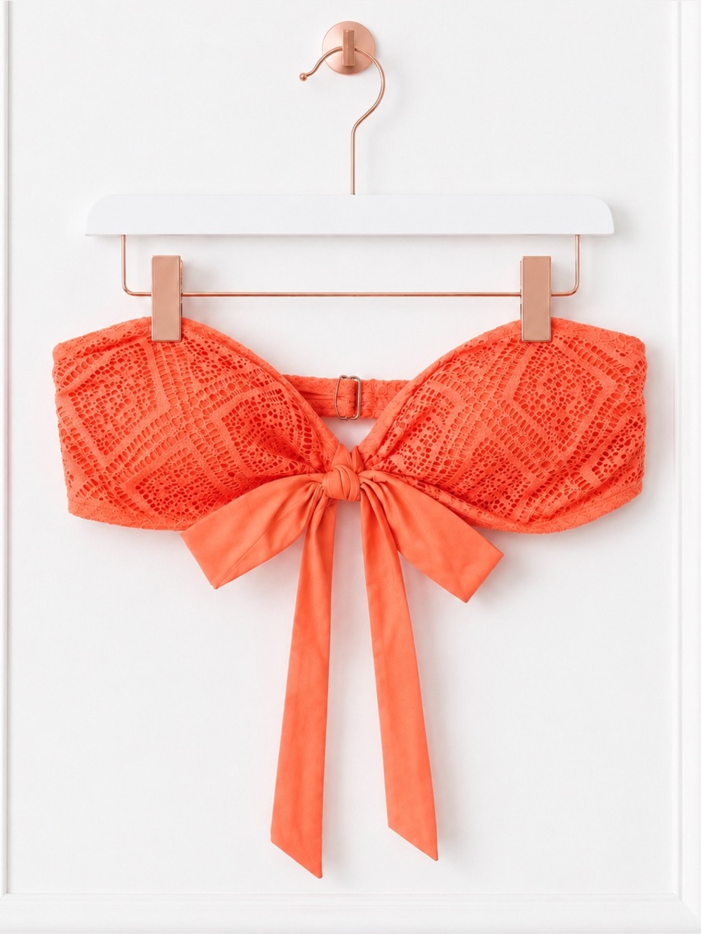 NWT Ella Moss $68 Womens Large Coral Crochet Bandeau Convertible Bikini Swim Top